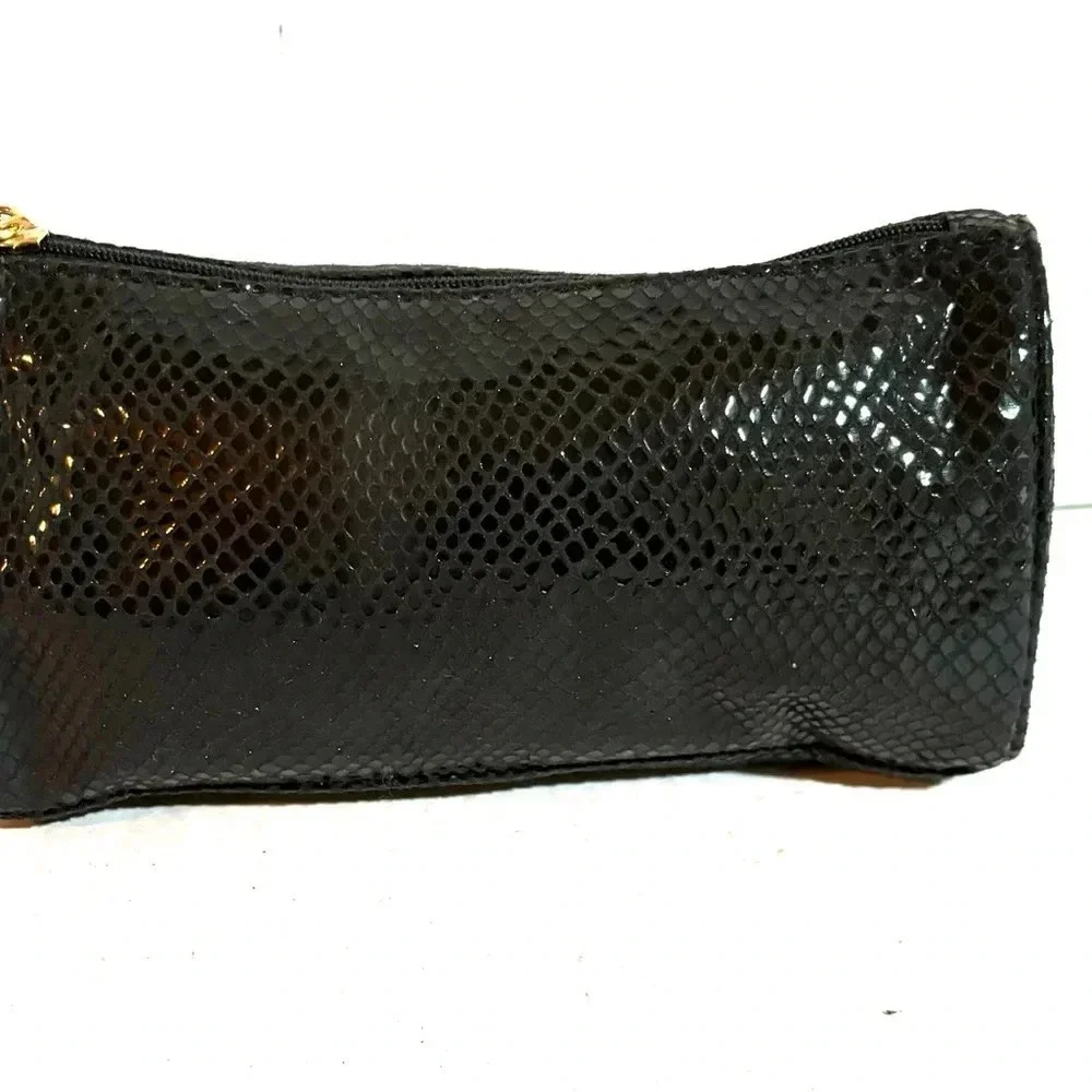 Michael kors black faux snakeskin metallic cosmetic bag